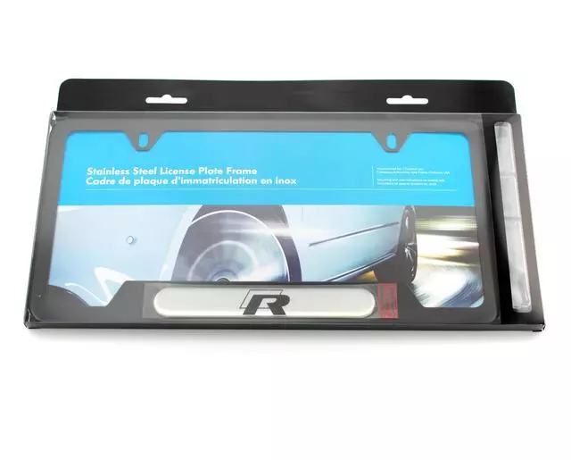 5H0071801 - Exterior: License Plate Frame - New Style R Logo for Volkswagen: Arteon, Atlas, Beetle, CC, Golf, Tiguan, Touareg Image