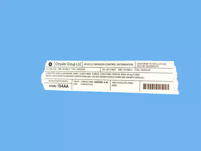 Vehicle Emission Control Information Label - Mopar (47480154AA)