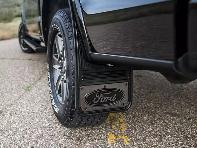 VHL3Z16A550L - : Splash Guards - Gatorback By Truck Hardware, Rear Pair, Gunmetal Ford Oval W/Black Decal for Ford: F-150 Image