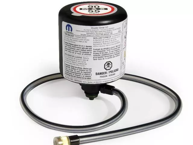 82212850 - Mopar Accessories - Component Parts: Tire Repair Emergency Kit for Chrysler: 200, 300 | Dodge: Challenger, Charger, Dart, Durango, Viper | Fiat: 500, 500L, 500X | Jeep: Cherokee, Compass, Grand Cherokee, Patriot, Renegade, Wrangler, Wrangler JK | Ram: 2500, 3500 | SRT: Viper Image