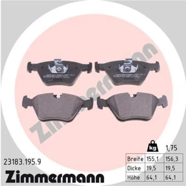 231831959 - : Zimmermann 23183.195.9 Disc Brake Pad Set for ZIMMERMANN Image