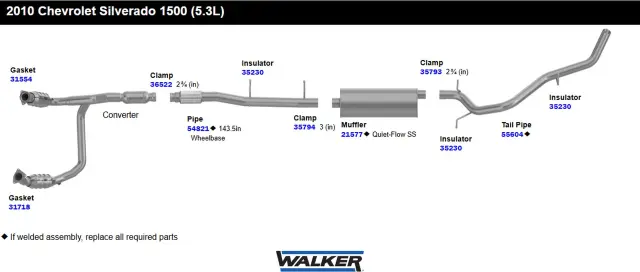 54821 - : Exhaust Pipe 3" Inlet (ID) 3" Outlet (OD) for Walker Exhaust Image