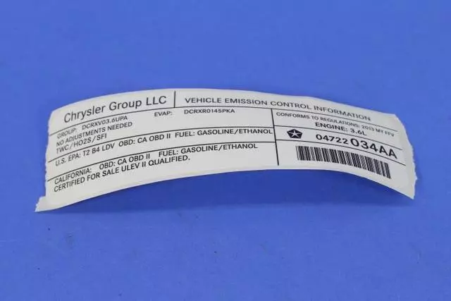 4722034AA - Labels: Veci Label Label for Mopar Image