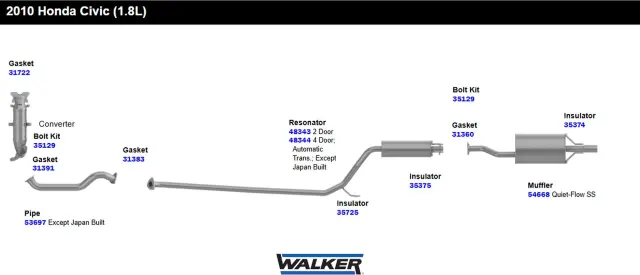 48344 - : Direct Fit Exhaust Resonator and Pipe Assembly for Walker Exhaust Image