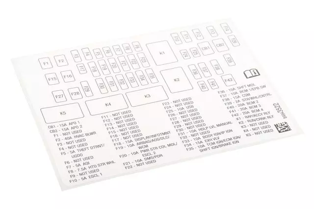 84943522 - : Instrument Panel Wiring Harness Fuse Block Identification Label for GM Image