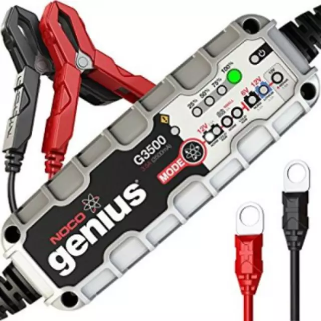 19417440 - Electronics: Charger By Noco G3500 Genius for Buick: Cascada, Enclave, Encore, Envision, LaCrosse, Regal, Regal Sportback, Regal TourX, Verano | Cadillac: ATS, CT4, CT5, CT6, CTS, ELR, Escalade, Escalade ESV, SRX, XT4, XT5, XT6, XTS | Chevrolet: Blazer, Bolt EV, Camaro, City Express, Colorado, Cruze, Cruze Limited, Equinox, Express 2500, Express 3500, Express 4500, Impala, Malibu, Malibu Limited, Silverado 1500, Silverado 2500 HD, Silverado 3500 HD, Sonic, Spark, Spark EV, SS, Suburban, Suburban 3500 HD, Tahoe, Trailblazer, Traverse, Trax, Volt | GMC: Acadia, Acadia Limited, Canyon, Savana 2500, Savana 3500, Savana 4500, Sierra 1500, Sierra 2500 HD, Sierra 3500 HD, Terrain, Yukon, Yukon XL Image