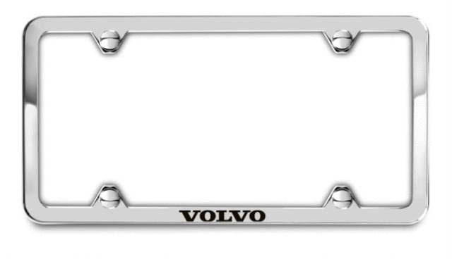 8640262 - Exterior: License Plate Frame - Silver With Black Logo for Volvo: EC40, EX30, EX40, EX90, S60, S90, V60, V90, V90 Cross Country, XC40, XC60, XC90 Image