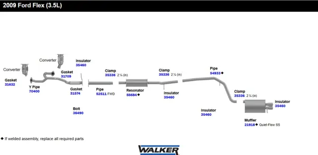 52511 - Exhaust: Exhaust Pipe 2.25" Outlet (OD) for Walker Exhaust Image