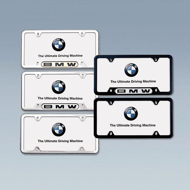 82120010395 - Exterior: BMW License Plate Frame Polished Steel w/ Logo for BMW: 128i, 135i, 135is, 228i, 228i xDrive, 230i, 230i xDrive, 320i, 320i xDrive, 328d, 328d xDrive, 328i, 328i xDrive, 330e, 330i, 330i GT xDrive, 330i xDrive, 335d, 335i, 335i GT xDrive, 335i xDrive, 335is, 340i, 340i GT xDrive, 340i xDrive, 428i, 428i xDrive, 430i, 430i Gran Coupe, 430i xDrive, 435i, 435i xDrive, 440i, 440i xDrive, 528i, 528i xDrive, 530i, 530i xDrive, 535d, 535d xDrive, 535i, 535i GT, 535i GT xDrive, 535i xDrive, 540d xDrive, 540i, 540i xDrive, 550i, 550i GT xDrive, 550i xDrive, 640i, 640i Gran Coupe, 640i xDrive, 640i xDrive Gran Coupe, 640i xDrive Gran Turismo, 650i, 650i Gran Coupe, 650i xDrive, 650i xDrive Gran Coupe, 740e xDrive, 740i, 740i xDrive, 740Li, 740Li xDrive, 750i, 750i xDrive, 750Li, 750Li xDrive, 760Li, 840i, 840i Gran Coupe, Alpina B6 xDrive Gran Coupe, Alpina B7, M2, M235i, M235i xDrive, M240i, M240i xDrive, M3, M340i, M4, M440i Gran Coupe, M5, M550i xDrive, M6, M6 Gran Coupe, M760i xDrive, M8, X1, X2, X3, X4, X5, X6, X7, Z4 Image