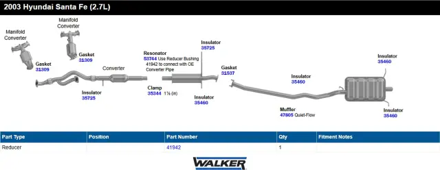 53744 - : Direct Fit Exhaust Resonator and Pipe Assembly 1.875" Inlet (ID) for Walker Exhaust Image