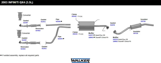 53464 - : Direct Fit Exhaust Resonator and Pipe Assembly for Walker Exhaust Image