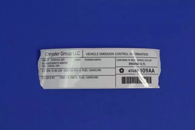 47480109AA - Body: Emission Label for Dodge: Challenger Image