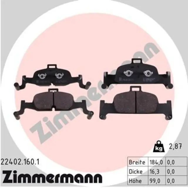224021601 - Brakes &amp; Brake Parts: Zimmermann 22402.160.1 Disc Brake Pad Set for ZIMMERMANN Image