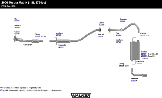 54698 - Exhaust: Direct Fit Exhaust Resonator and Pipe Assembly for Walker Exhaust Image
