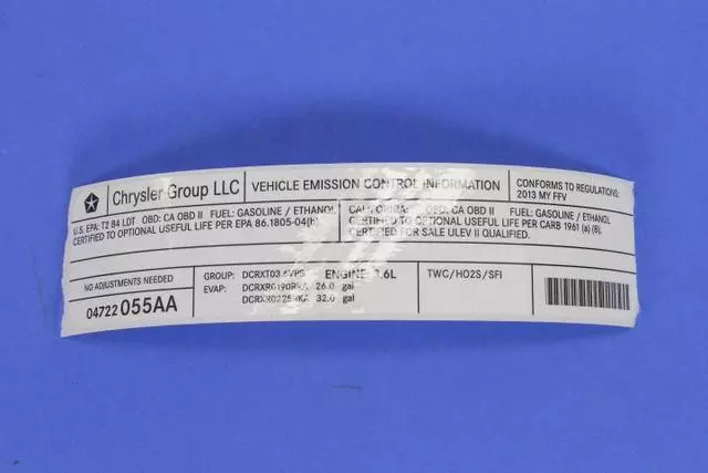 Vehicle Emission Control Information Label - Mopar (4722055AA)