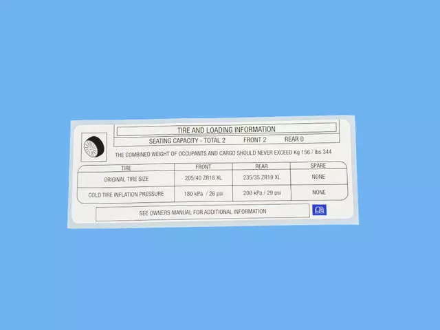 Tire Pressure Label - Alfa Romeo (68275085AA)