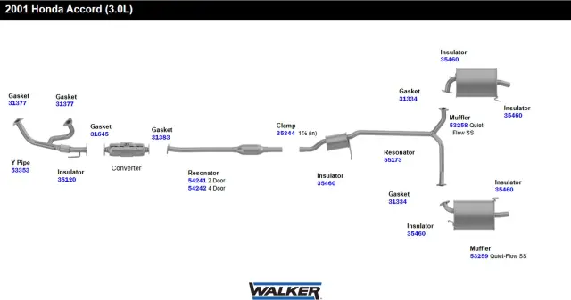 54242 - : Direct Fit Exhaust Resonator and Pipe Assembly 1.875" Outlet (OD) for Walker Exhaust Image