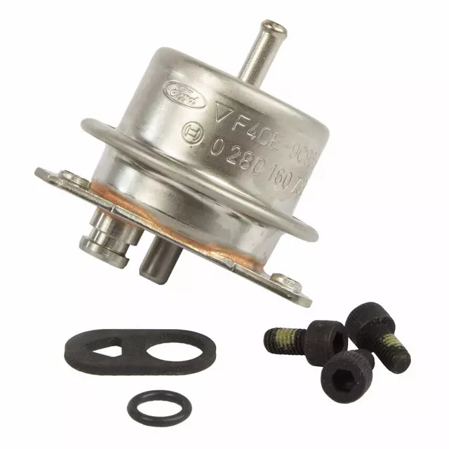 F4CZ9C968A - Fuel System: Fuel Pressure Regulator for Ford: Aerostar, Bronco, Country Squire, Crown Victoria, E-150 Econoline, E-150 Econoline Club Wagon, E-250 Econoline, E-250 Econoline Club Wagon, E-350 Econoline, E-350 Econoline Club Wagon, Escort, F-150, F-250, F-350, LTD, LTD Crown Victoria, Mustang, Ranger, Taurus, Tempo, Thunderbird | Lincoln: Continental, Mark VII, Mark VIII, Town Car | Mercury: Colony Park, Cougar, Grand Marquis, Sable, Topaz, Tracer Image