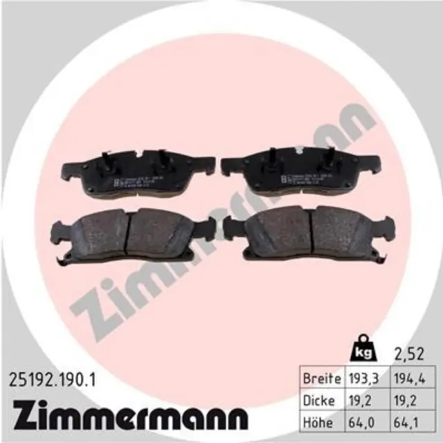 251921901 - : Zimmermann 25192.190.1 Disc Brake Pad Set for ZIMMERMANN Image