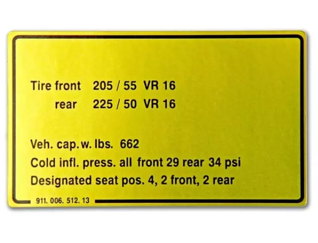 91100651213 - : Data Plate For Tyre Pressure for Porsche Image
