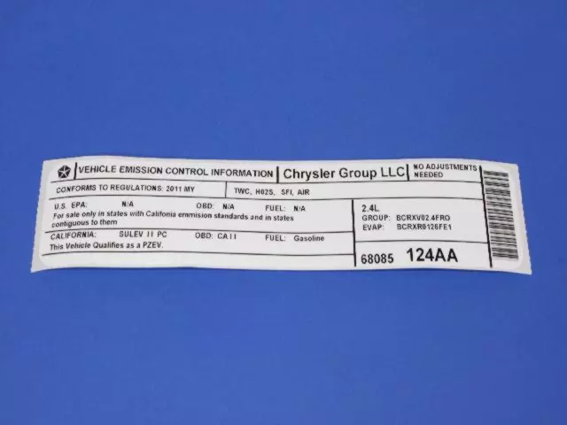 68085124AA - Labels: Vehicle Emission Control Information Label for Mopar Image