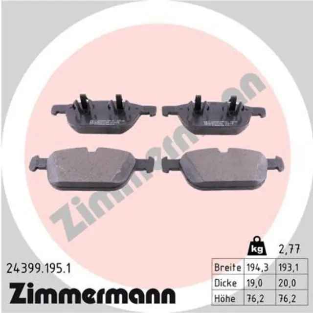 243991951 - Brakes &amp; Brake Parts: Zimmermann 24399.195.1 Disc Brake Pad Set for ZIMMERMANN Image