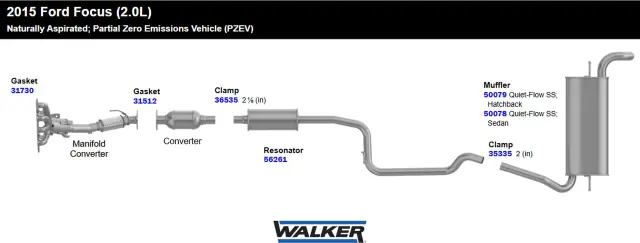 56261 - Exhaust: Direct Fit Exhaust Resonator and Pipe Assembly 2.125" Inlet (OD) 2" Outlet (OD) for Walker Exhaust Image