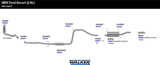 49230 - : Direct Fit Exhaust Resonator and Pipe Assembly 1.875" Outlet (OD) for Walker Exhaust Image