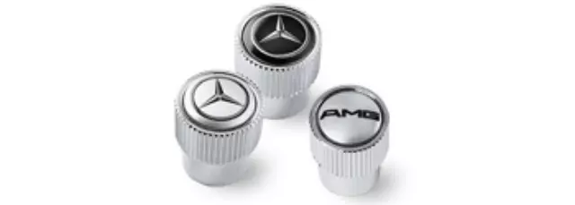 ​Valve Stem Caps - Black AMG Logo on Silver Background - Mercedes-Benz (Q-6-40-8127)