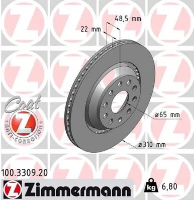 100330920 - : Zimmermann 100.3309.20 Disc Brake Rotor for ZIMMERMANN Image
