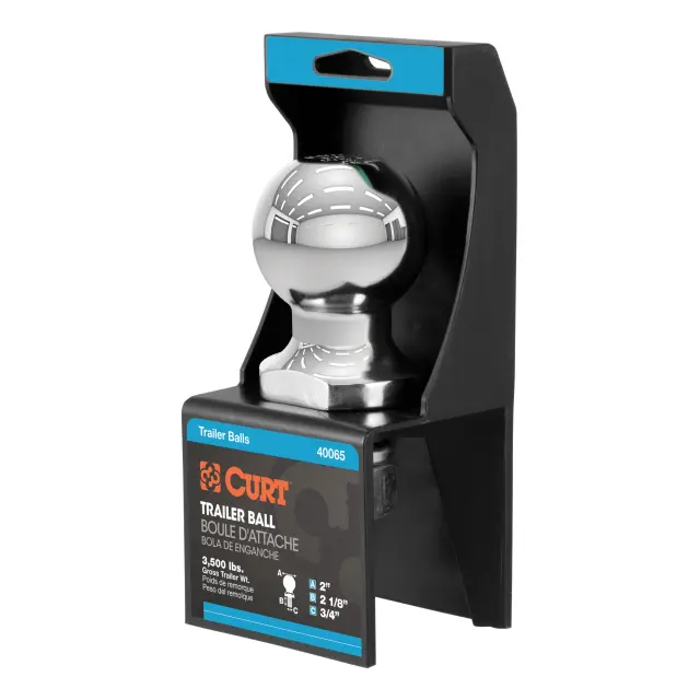 40065 - : 2" Trailer Ball (3/4" x 2-1/8" Shank, 3,500 lbs., Chrome, Packaged) for CURT Image