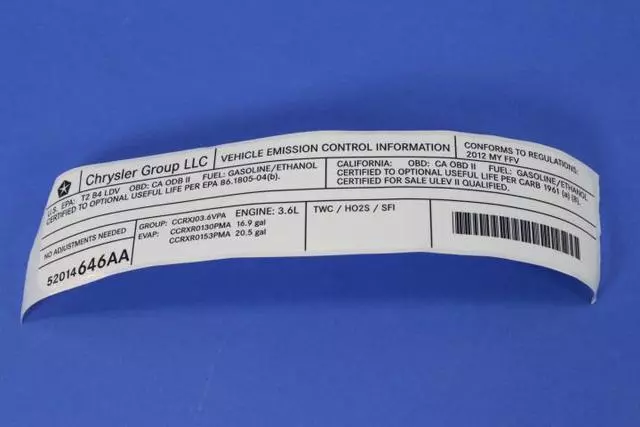 52014646AA - : Veci Label Label for Mopar Image