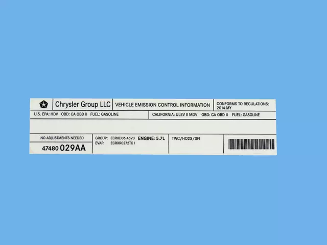 47480029AA - Labels: Vehicle Emission Control Information Label for Mopar Image