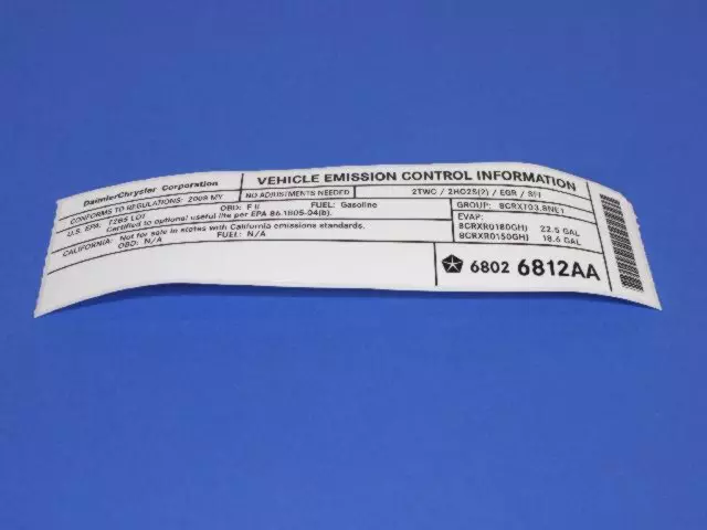68026812AA - Labels: Emission Label for Mopar Image