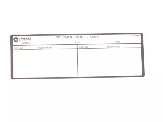 4215966 - Labels All Vehicle Locations: Equipmemt Identification Label for Chrysler: Town &amp; Country, Voyager | Dodge: Caravan, Dakota, Durango, Grand Caravan, Ram 1500, Ram 2500, Ram 3500 Image