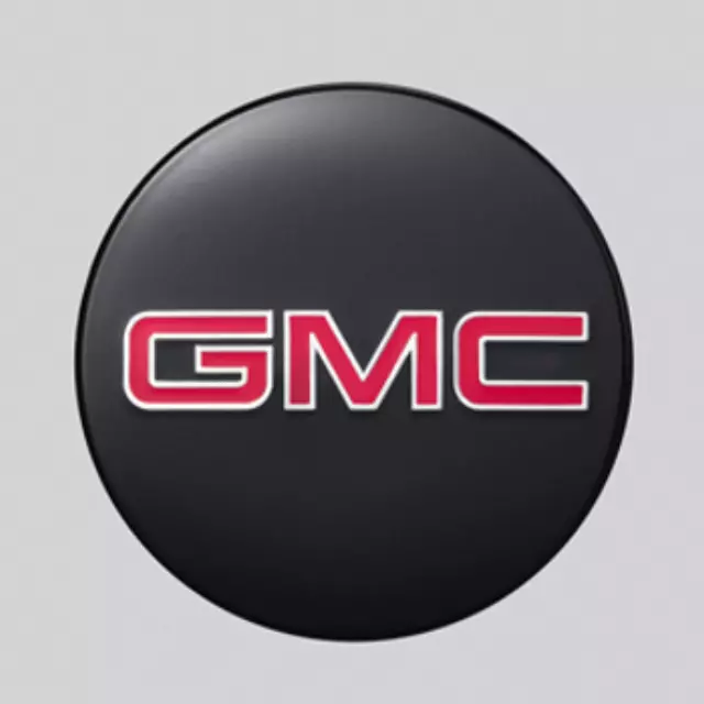 84375185 - : Wheel Center Caps, Black W/Red Gmc.  This is a single wheel center cap.  NOT A PACK OF 4. for Chevrolet: Silverado 1500 | GMC: Canyon, Sierra 1500, Sierra 1500 Limited, Yukon, Yukon XL Image