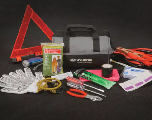 K2F72AU00023 - Interior: Roadside Emergency Assistance Kit - Premium for Hyundai: Accent, Azera, Elantra, Entourage, Equus, Genesis, Genesis Coupe, Ioniq, Ioniq 5, Ioniq 6, Kona, Kona Electric, Palisade, Santa Cruz, Santa Fe, Santa Fe Sport, Santa Fe XL, Sonata, Tiburon, Tucson, Veloster, Veloster N, Venue, Veracruz Image