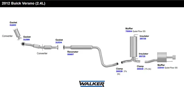 55697 - Exhaust: Direct Fit Exhaust Resonator and Pipe Assembly 2.375" Outlet (OD) for Walker Exhaust Image