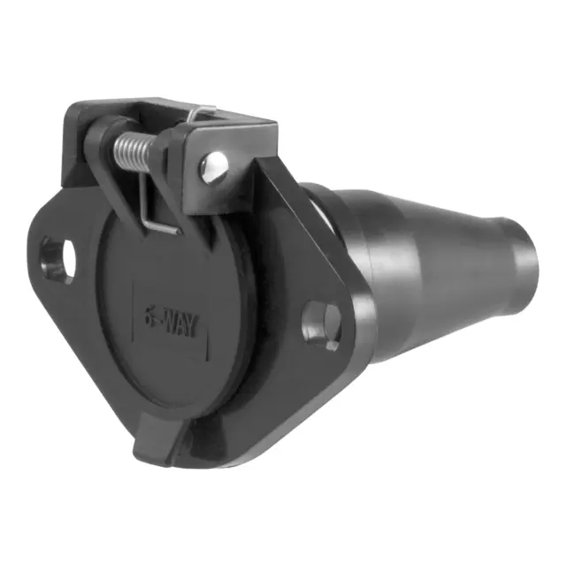 58130 - : 6-Way Round Connector Socket (Vehicle Side, Black Plastic) for CURT Image