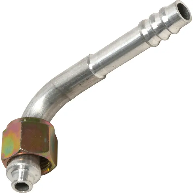FT8321C - : A/C Refrigerant Hose Fitting -- Aluminum 90Âº Female Oring Barb Fitting for UAC Image