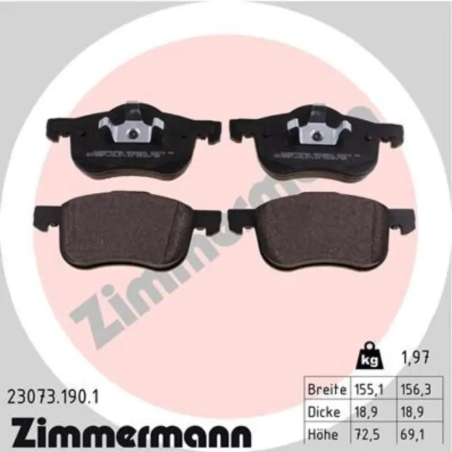 230731901 - : Zimmermann 23073.190.1 Disc Brake Pad Set for ZIMMERMANN Image