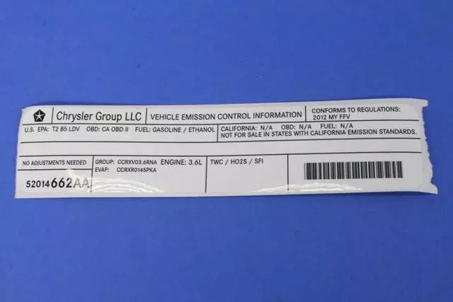 52014662AA - Labels: Veci Label Label for Chrysler: 300 | Dodge: Charger Image