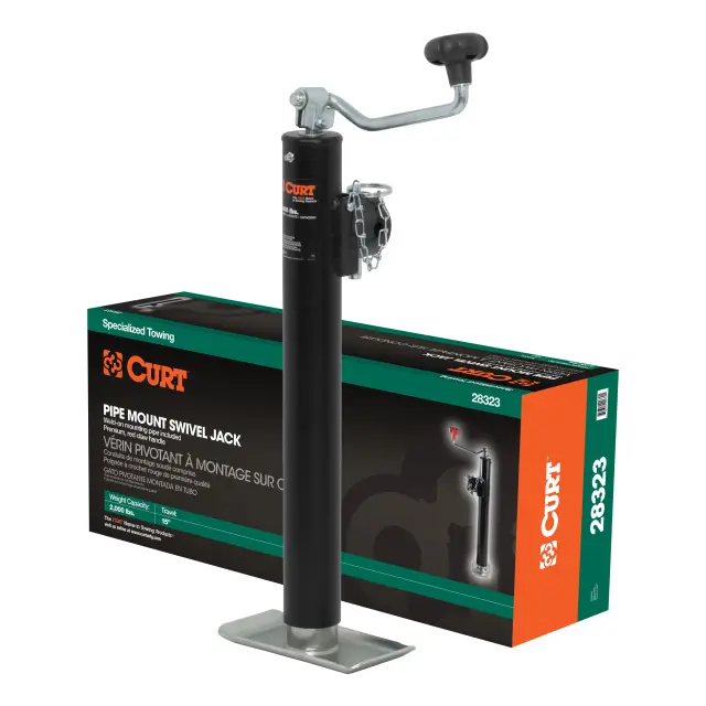 28323 - : Pipe-Mount Swivel Jack with Top Handle (2,000 lbs, 15" Travel, Packaged) for CURT Image