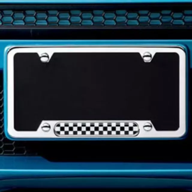 51805A5CFA0 - : License Plate Frame - Checkered Flag - Black for Mini: Cooper, Cooper Clubman, Cooper Countryman Image