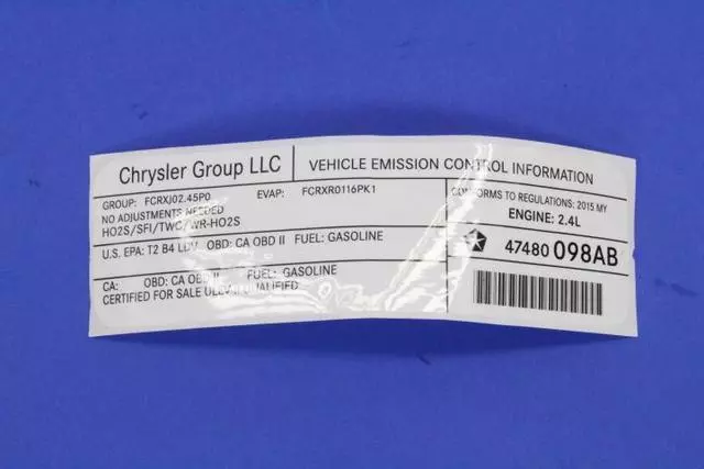 47480098AB - Body: Emission Label for Jeep: Cherokee Image
