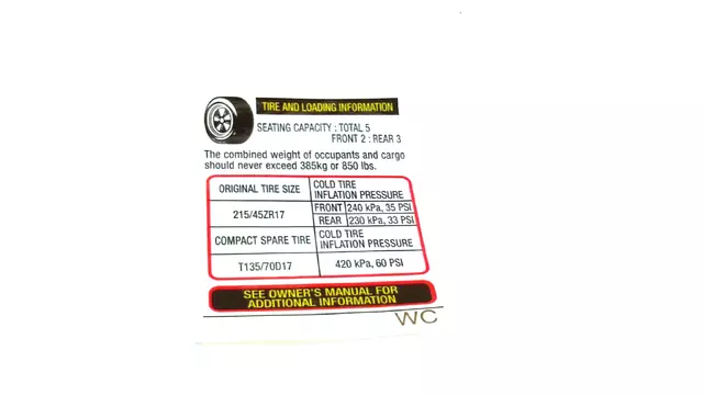 28181AG52A - Body: Tire Info Label for Subaru: Legacy Image