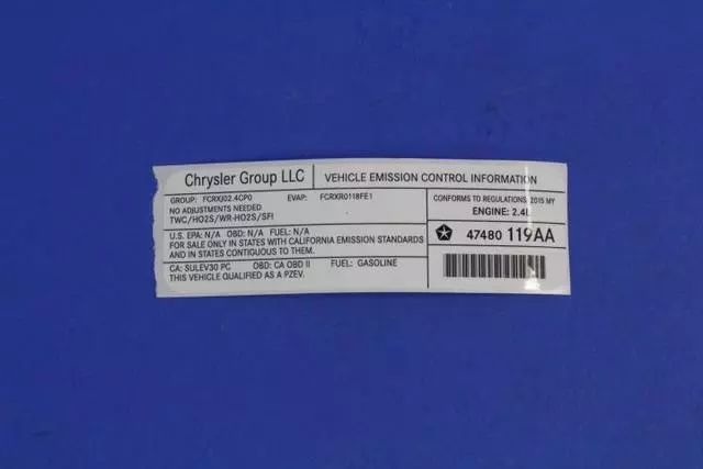 Vehicle Emission Control Information Label - Mopar (47480119AA)