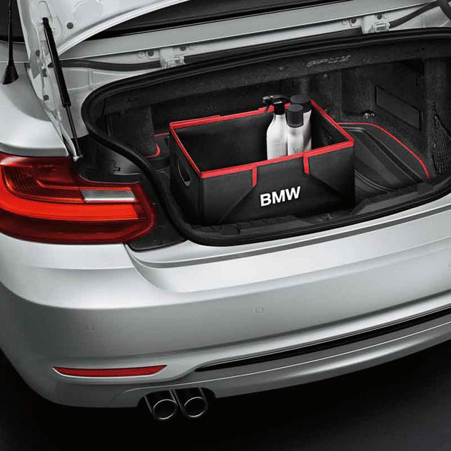51472303797 - Interior: Collapsible Folding Box - Black/Red for BMW: 230i, 230i xDrive, 330i, 330i xDrive, 430i, 430i xDrive, 440i, 440i xDrive, 530i, 530i xDrive, 540i, 540i xDrive, 640i Gran Coupe, 640i xDrive Gran Coupe, 640i xDrive Gran Turismo, 650i Gran Coupe, 650i xDrive Gran Coupe, 740i, 740i xDrive, 750i, 750i xDrive, Alpina B6 xDrive Gran Coupe, Alpina B7, M2, M240i, M240i xDrive, M4, M5, M550i xDrive, M6 Gran Coupe, M760i xDrive, M8, X1, X2, X3, X4, X5, X6, X7, Z4 Image