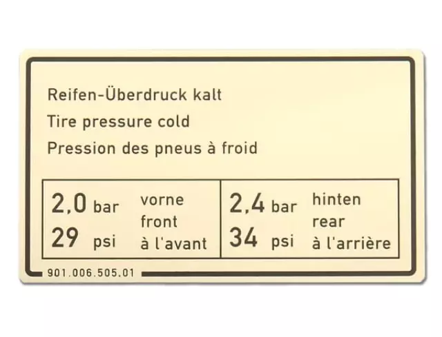 90100650501 - : Data Plate For Tyre Pressure for Porsche Image