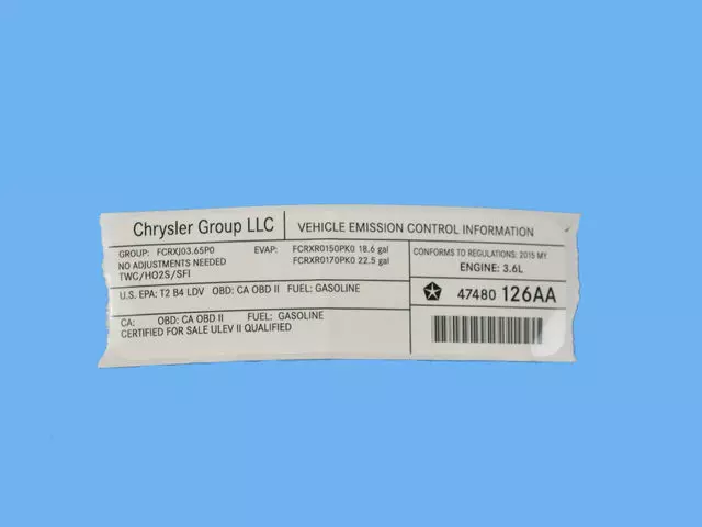 Vehicle Emission Control Information Label - Mopar (47480126AA)